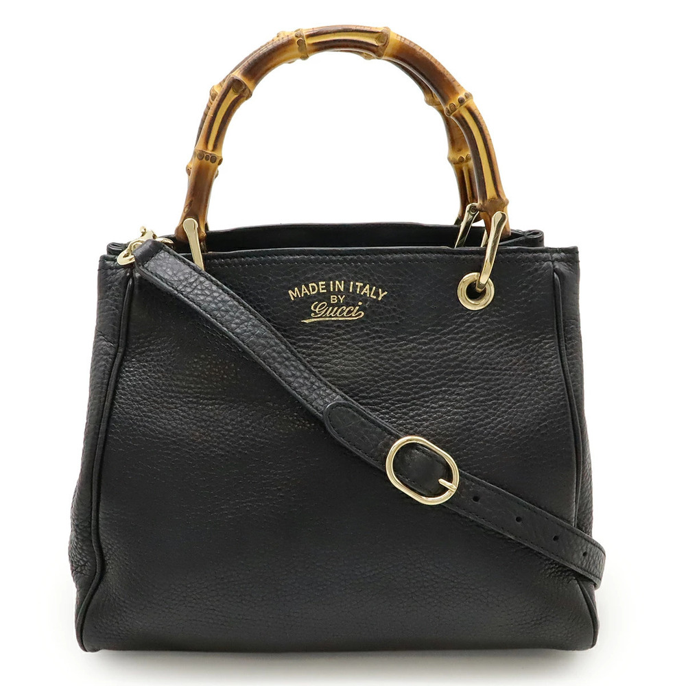 Gucci Bamboo Shopper Handbag Crossbody Bag Leather Black